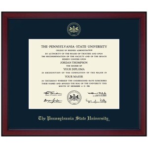 Diploma Frame, Gold Embossed Seal The Pennsylvania State University, Navy Mat, Academy Molding Mahogany Finish